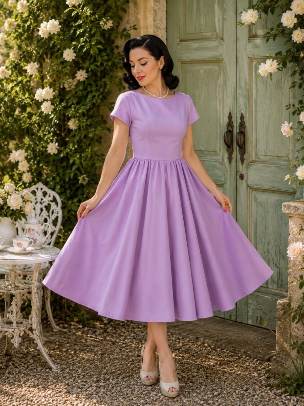 Vixen by Micheline Pitt Avon Swing Dress Womens Size XL Lilac Rockabilly Retro